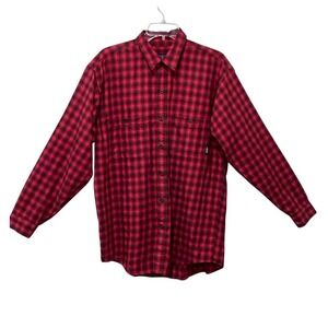 Patagonia Long Sleeve Shirt Medium M Red Black Organic Cotton Plaid Outdoor Top
